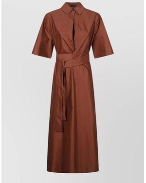Sa Su Phi Francesca Dress Short Sleeves Belted Midi - Brown