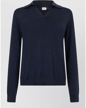 Weekend by Maxmara Cashmere Wool Long-Sleeve Collared Sweater - Blue