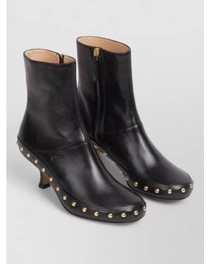 Chloé Leather Ankle Boots Kitten Heel Studs - Black