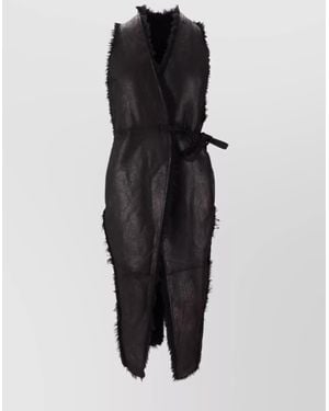 Rick Owens Midi Coat With Belt And Faux Fur - Black
