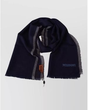 Missoni Striped Wool Wrap Scarf Fringes - Blue