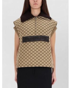Gucci Vest Contrast Collar Leather Label Detail - Brown