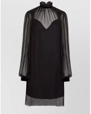 Nina Ricci Silk High-Neck Long-Sleeve Knee-Length Dress - Black