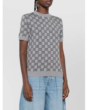 Gucci Knit Round Neck Short Sleeve Top - Gray