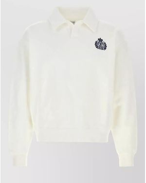 Sporty & Rich Cotton Polo Knit Shirt Ribbed Cuffs Hem - White