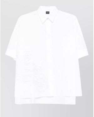 Fay Shirt Collared Neck Embroidered Lace Layered Design - White