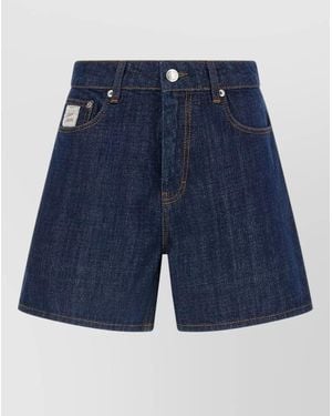 Ami Paris Cotton Knee-Length Bermuda Shorts - Blue