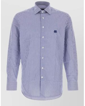 Etro Embroidered Poplin Shirt Long Sleeves Stripes - Blue