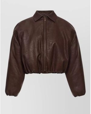 Magda Butrym Sheepskin Cropped Bomber Jacket Collared Neck - Brown