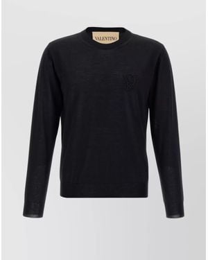 Valentino Garavani Logo-Embroidery Wool Jumper - Blue