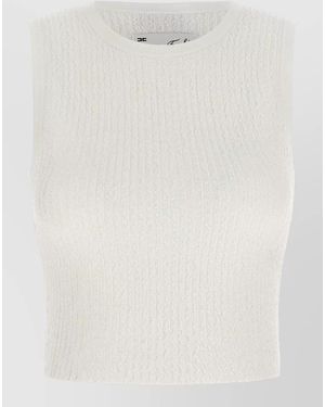 Elisabetta Franchi Ribbed Knit Sleeveless Cropped Top - White