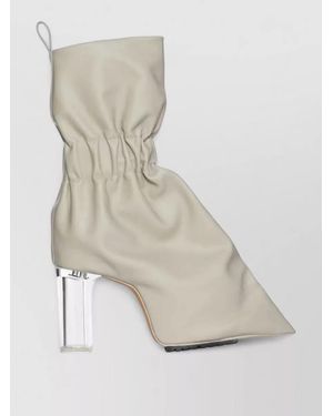 Rick Owens Leather Cuffed Pull On Boots Ruched - White