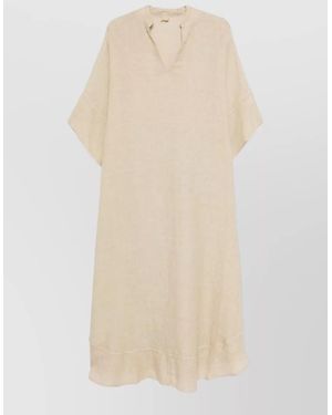 120% Lino Linen V-Neck Kaftan Dress - Natural