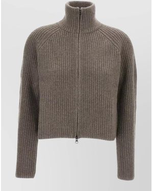 Lisa Yang Cashmere Ribbed Fitted Jacket - Grey