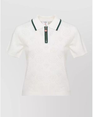 CASABLANCA Ribbed Logo Polo Shirt - Natural
