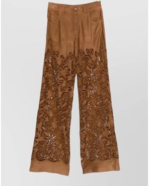 ERMANNO FIRENZE High Waist Wide Leg Trousers Laser Cut - Brown