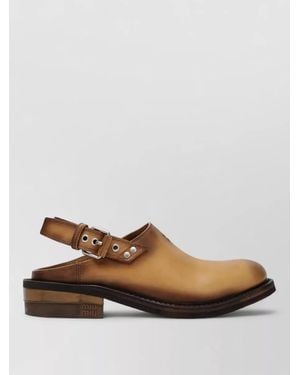 Miu Miu Leather Slingback Mules Round Toe Stacked Heel - Brown