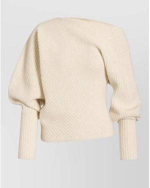 Alberta Ferretti Wool Cashmere Jumper Off Shoulder Puff Sleeves - Natural