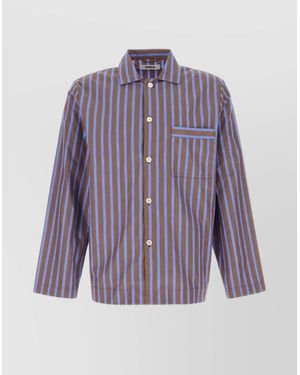 Tekla Striped Oversized Pyjama Shirt Pocket - Purple