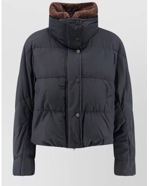 Brunello Cucinelli Down Jacket Shearling Collar Detachable Design - Black