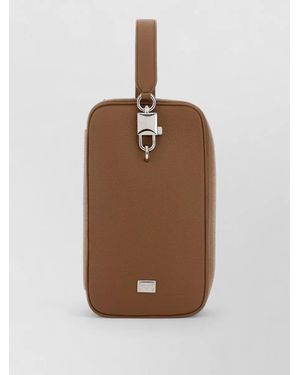 Dolce & Gabbana Leather Lock Clutch Handbag Top Handle - Brown
