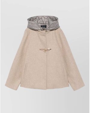 Fay Wool Cape Coat Hood Drawstring Pockets - Natural