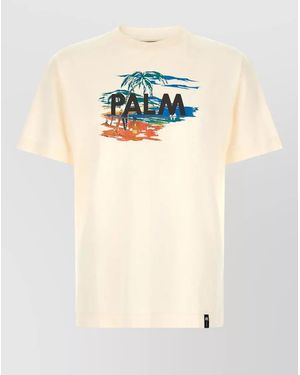 Palm Angels Crew Neck Graphic Logo Short Sleeve T-Shirt - Natural