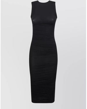 Wolford Sheer Midi Dress Crew Neck Ruched - Blue