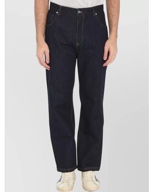 Fendi Crest Straight Leg Denim Pants With Contrast Stitching - Blue