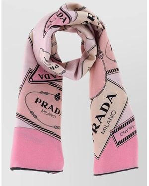 Prada Printed Twill Scarf Lightweight Rectangular Design - Pink