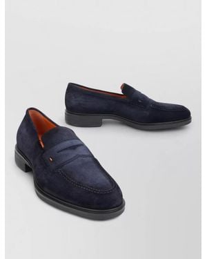 Santoni Suede Monk Strap Loafers Versatile Design - Blue