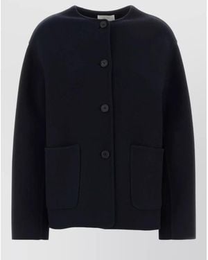 The Row Wool Blend Quintus Long Sleeve Jacket - Blue