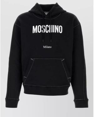 Moschino Cotton Hooded Sweatshirt Kangaroo Pocket Stitching - Black