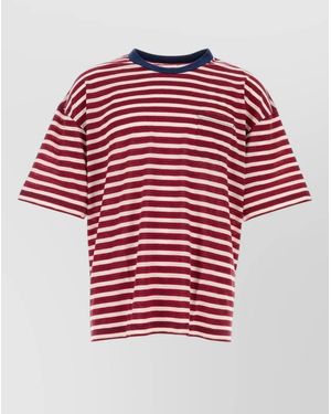 Visvim Wool Blend T Shirt Crew Neck Stripes - Red