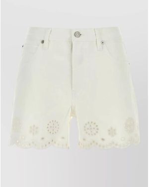 FRAME Cotton Eyelet Denim Tailored Shorts - White