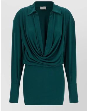 ANDAMANE Draped V-Neck Mini Dress - Green