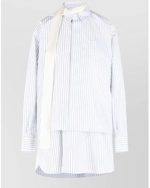 Sacai Cotton Blend Striped Mini Shirt Dress - White