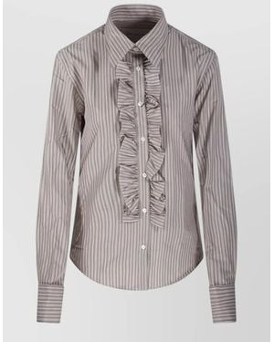 Ami Paris Long Sleeve Shirt Ruffled Front Stripes - Gray