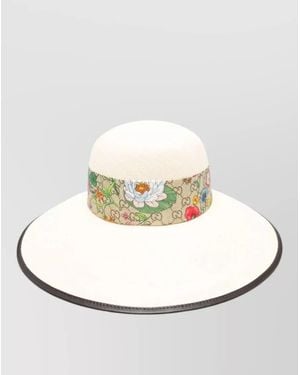 Gucci Wide-Brim Straw Sun Hat - White
