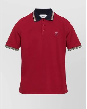 Versace Polo Shirt Short Sleeves Contrasting Collar Trim - Red