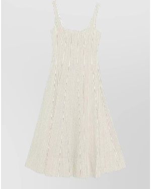 STAUD Striped Square Neck Midi Dress - White