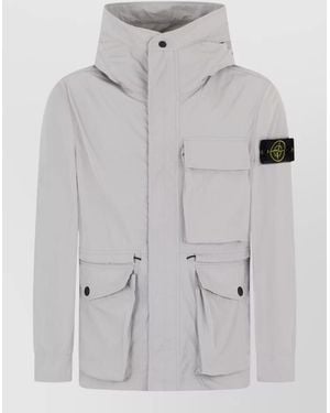 Stone Island Technical Hooded Coat High Collar - Gray