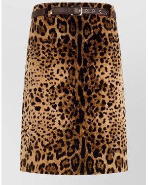 Max Mara Leopard Print Skirt Belted Waist Design - Brown