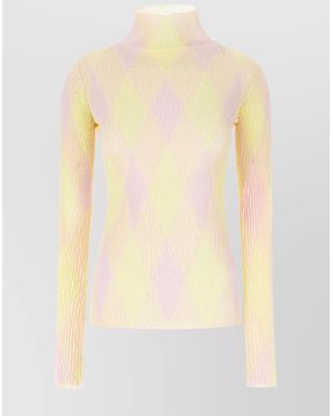 Burberry Silk Blend Checked T-Shirt - Yellow