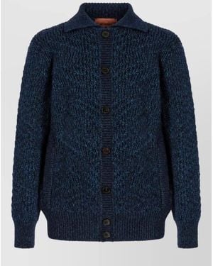 Missoni Wool Alpaca Zigzag Knit Oversized Cardigan - Blue
