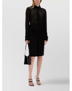 Saint Laurent Long Sleeve Sheer Collared Jersey Top - Black