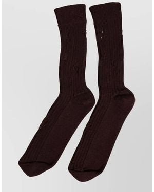 Dolce & Gabbana Cotton Distressed Mid Calf Socks - Brown
