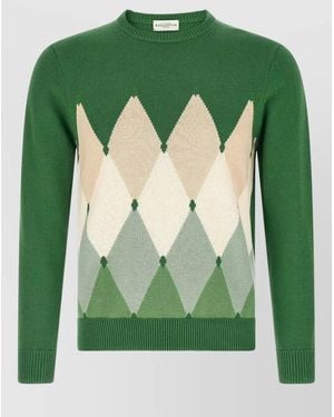 Ballantyne Crew Neck Argyle Knit Long Sleeve Sweater - Green