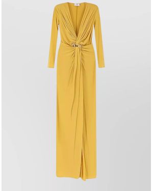 Elisabetta Franchi Draped V-Neck Long-Sleeve Maxi Dress - Yellow