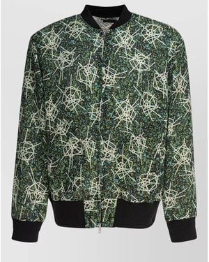 Beams Plus Relaxed Bomber Jacket All Over Print Ribbed - Green